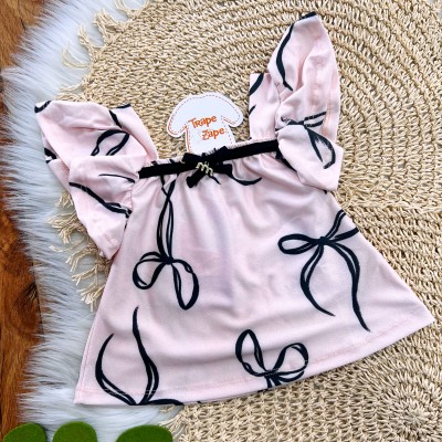 Conj. Bata Lacinhos e Short Saia - Rosa e Preto
